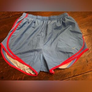 Vintage Nike Women’s Sky Blue Athletic Shorts with Red Trim